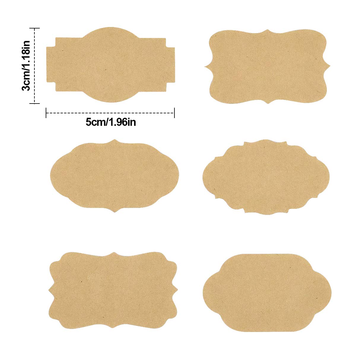 Stickers van Kraftpapier-etiketten, 600 Stuks Zelfklevende Etiketten, 6 Vormen van Kantoor- en Keukenstickers, Gebruikt Voor Voedselopslag, Map, Flessen, Geschenkverpakkingen (Bruin
