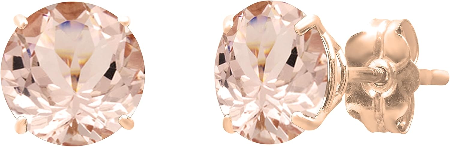 Dazzlingrock Collection 6mm Round Natural Diamond/Gemstone Minimalistic Solitaire Classic Stud Earrings for Womens, in Real Solid Gold