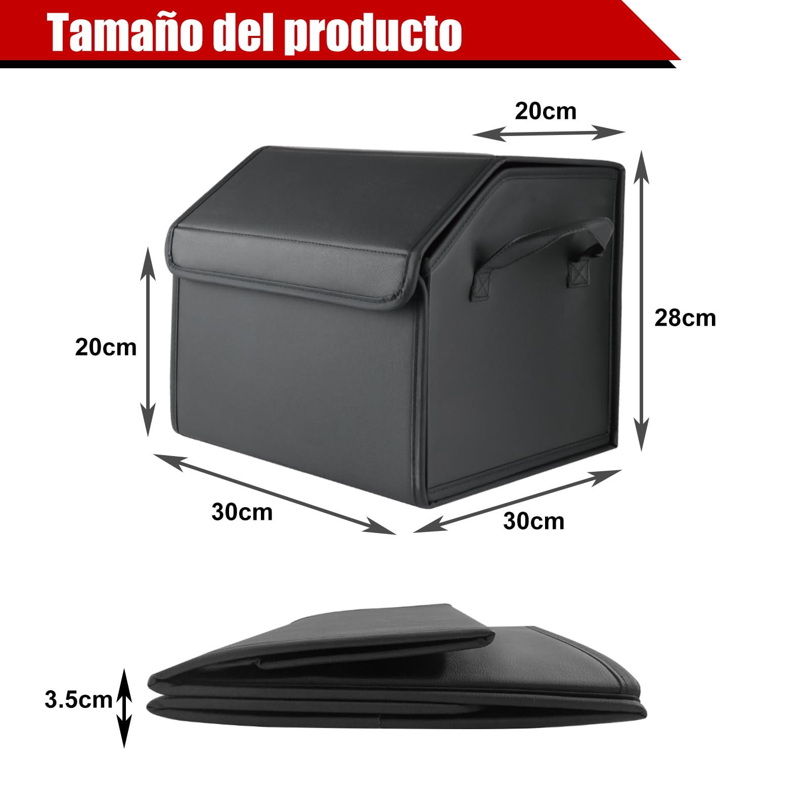 Organizador de Maletero Plegable de PU – Caja de Almacenamiento Multiuso para Coche, SUV y Camión – Gran Capacidad – Base antideslizante – Impermeable