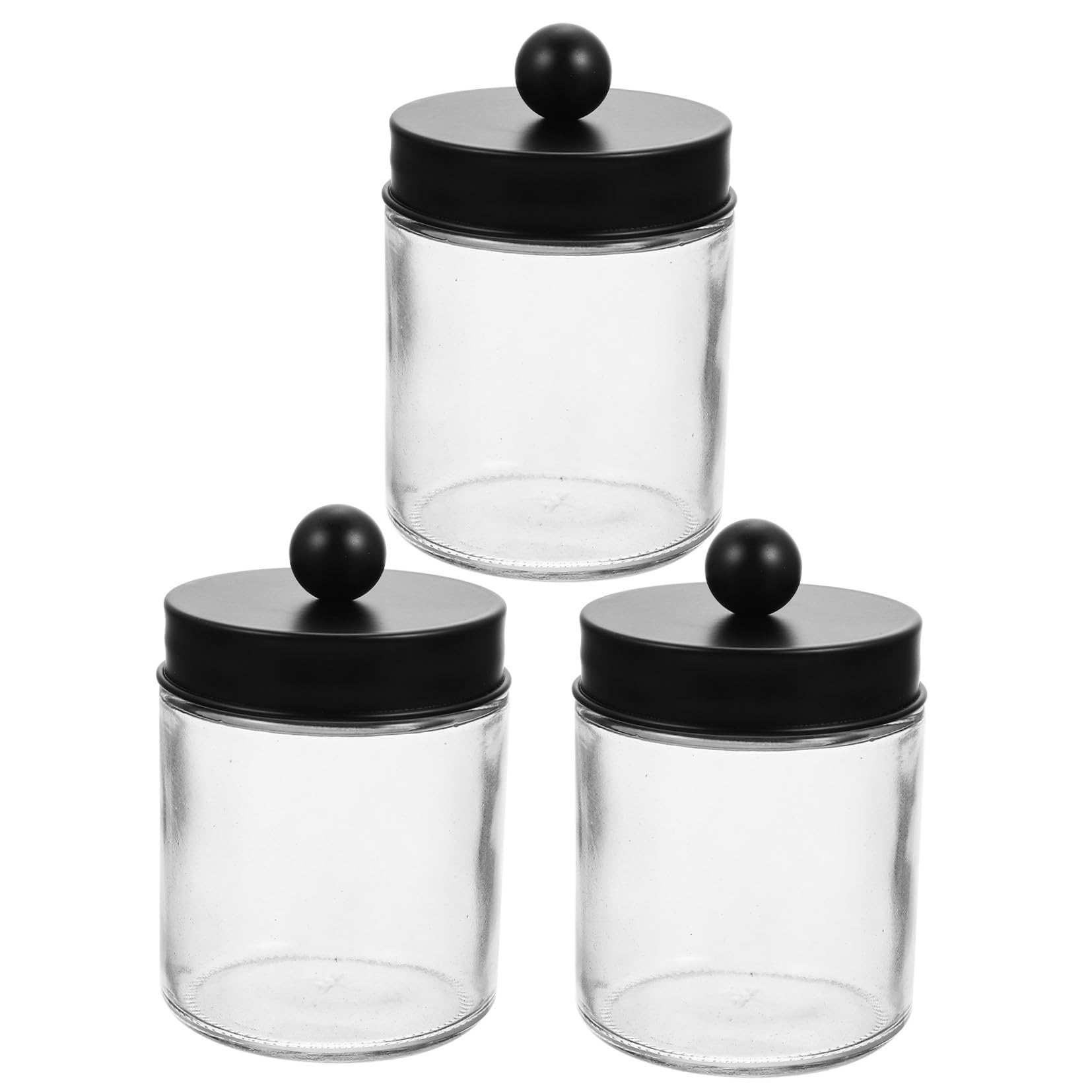 VALICLUD 3 Stück pack Runde Glas Vorratsgläser mit Edelstahl Deckel Transparenter Wattepad Spender und Wattestäbchenglas für Badezimmer Organizer mit Glatten Kanten