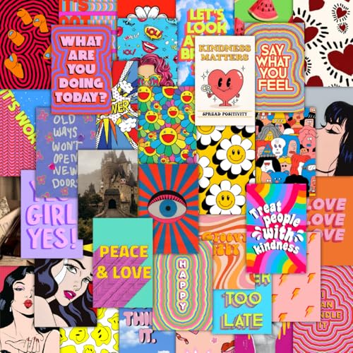 Image of CodersParadise Indie Y2K Wall Collage Kit - 54 PCS Aesthetic Hippie 4x6 Posters | Retro Room Decor for Bedroom, Dorm, Office & Living Room | Premium Thick Cardstock Prints with Glue Dots Included
