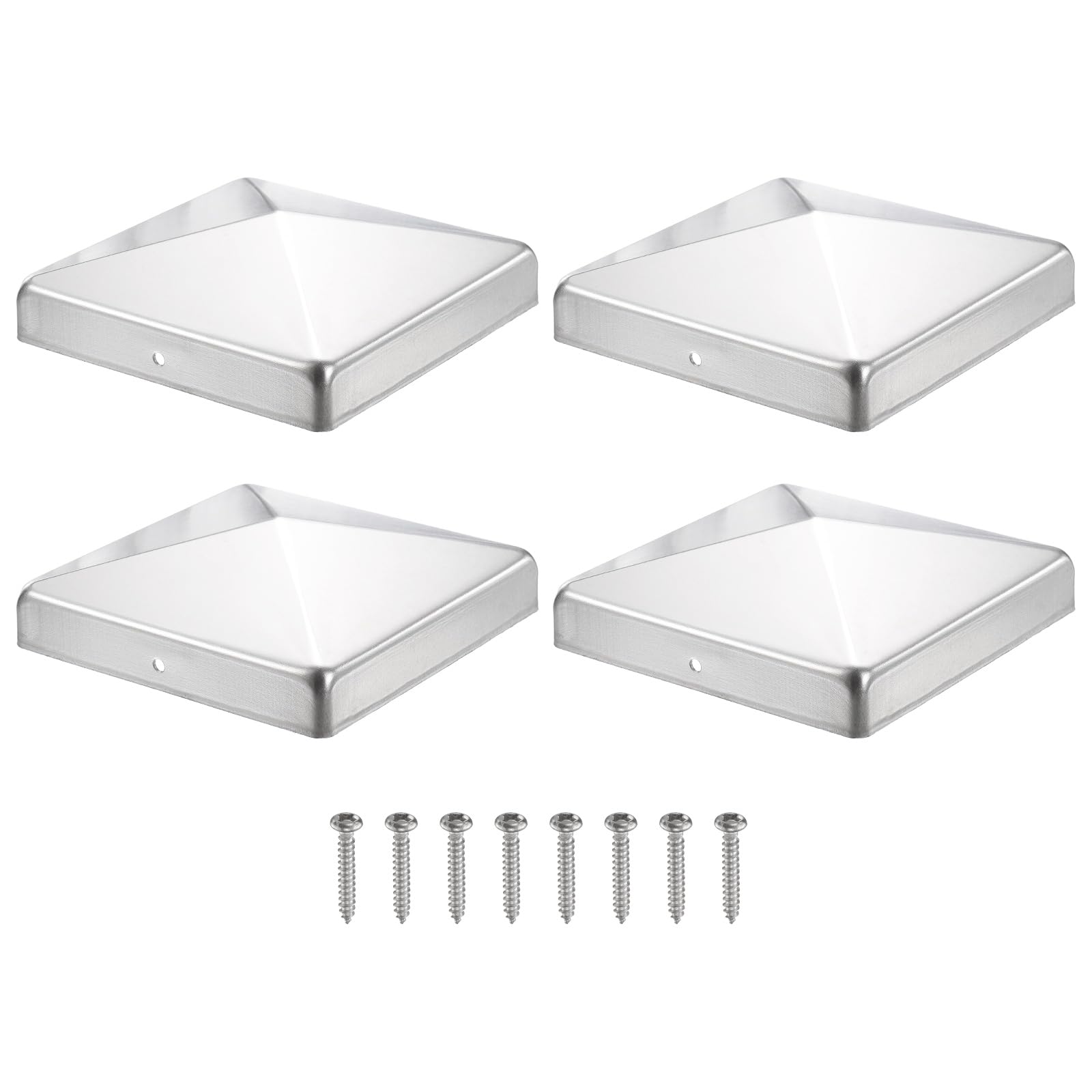 sourcing map 121mm /4.8nch Fence Post Caps, 4Pcs Aluminium Pyramid Post Cap Cover Pressure with Screws for Wood/Metal Fence Posts, Mailbox Pyramid Cover, Outdoor, Garden, Decks, Silver