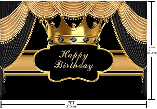 Miniatura 4 de MEHOFOND Cortina negra y dorada para decoración de fiesta de cumpleaños, para hombre, niño, príncipe, corona dorada, pancarta de diamantes