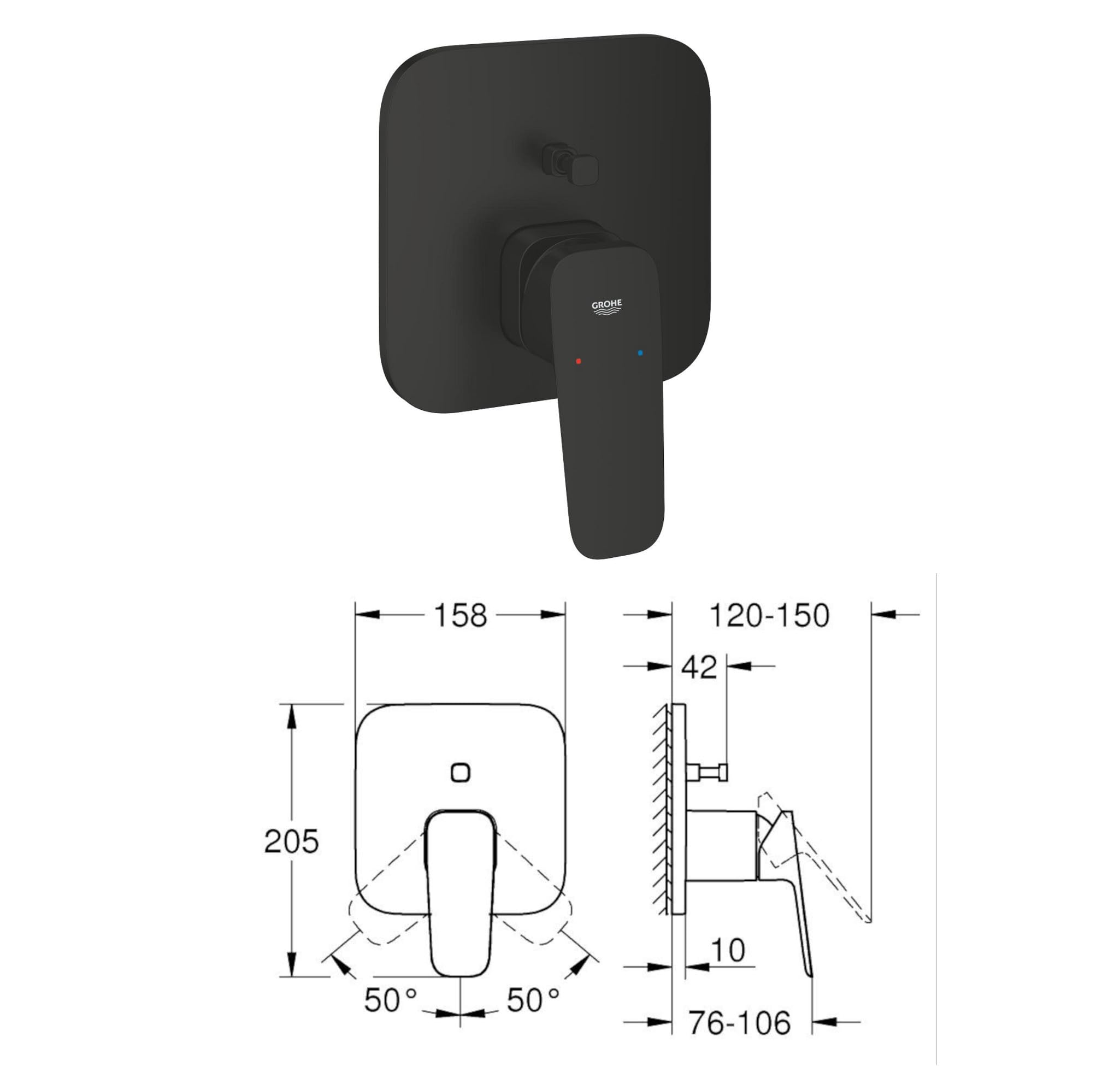 vanvilla Duschsystem mit Unterputz Duscharmatur von Grohe Cubeo Einhandmischer und vanvilla Regendusche mit Armatur, Duschkopf, Dusch-SET GS02 schwarz matt
