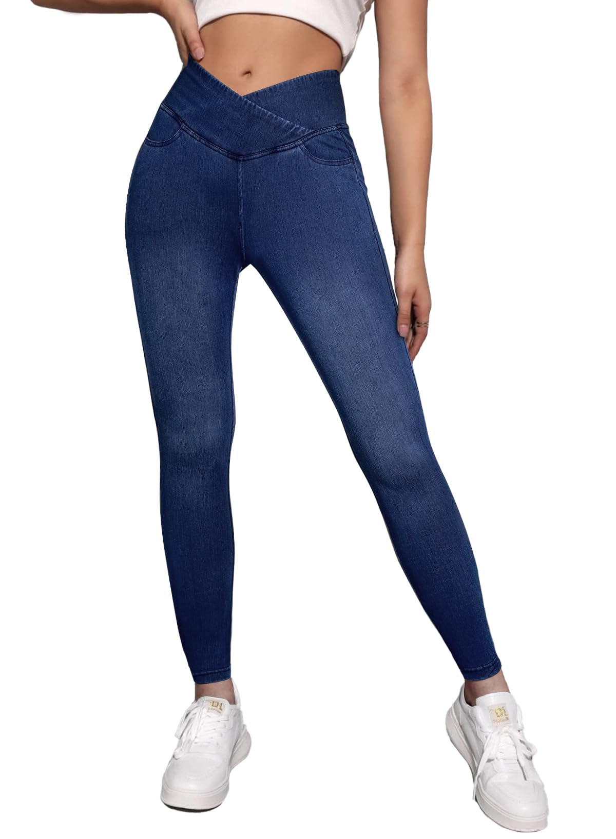 Sidefeel Jeggings for Women Tummy Control Pull on Stretchy Jeans High Waisted Skinny Jean Leggings with Pockets