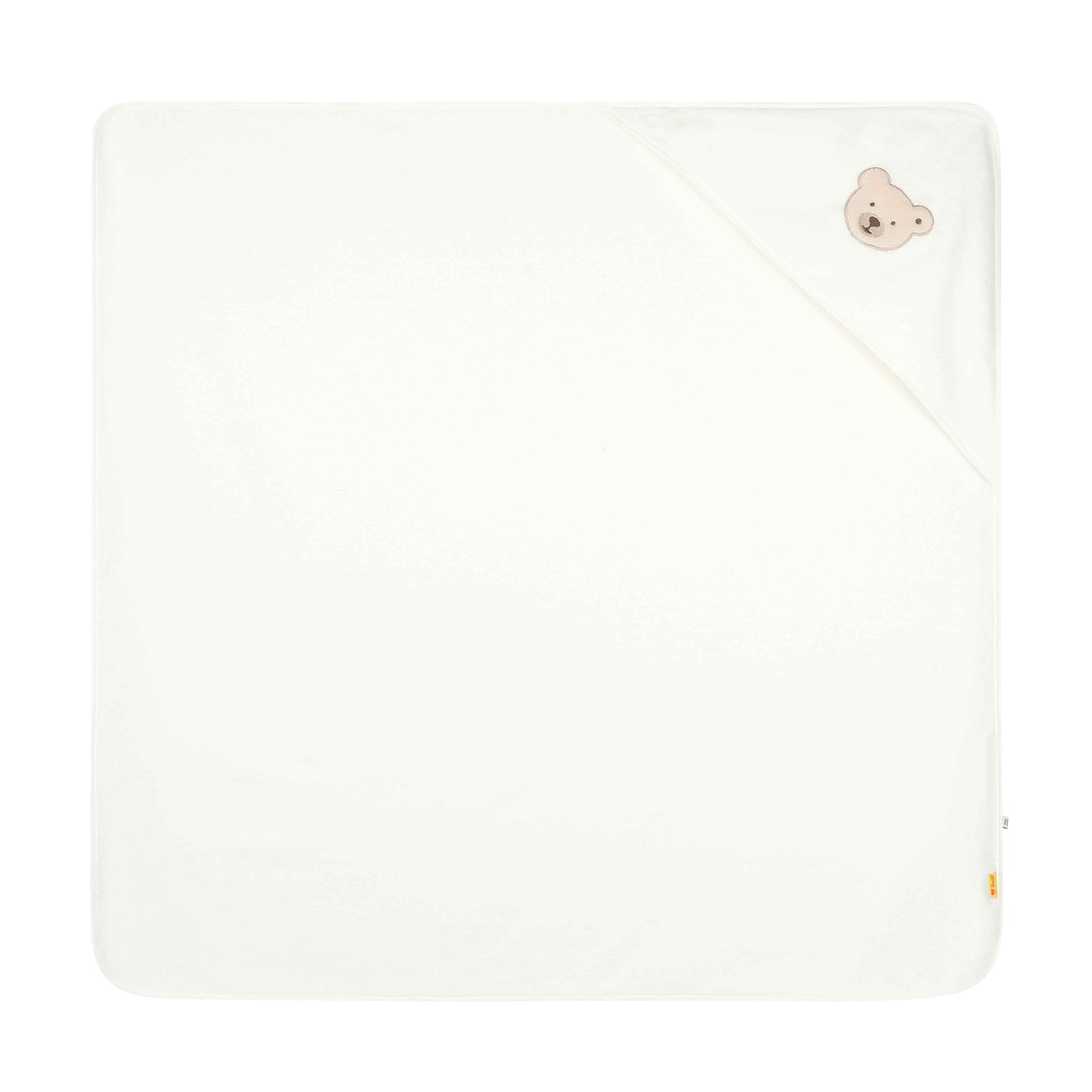 LALALO Steiff Badetuch mit Kapuze, Kapuzenhandtuch Bestickt mit Name für Baby & Kinder, Frottee Badehandtuch/Babybadetuch 100x100 cm (Weiß/Beige)