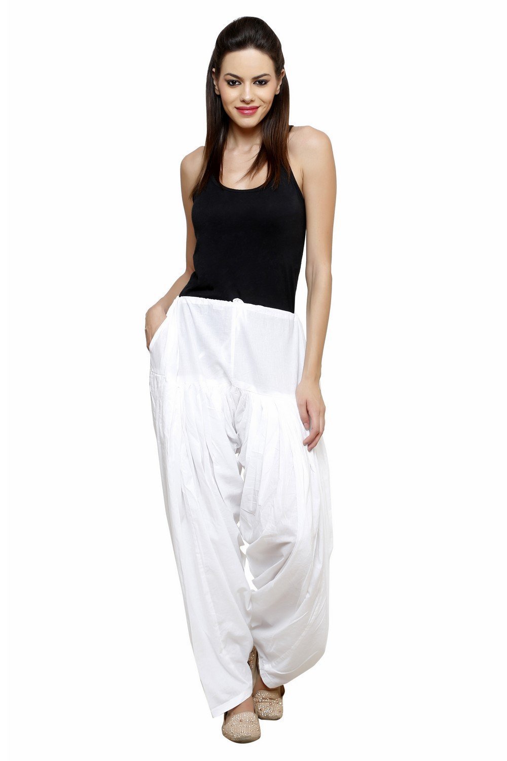 pistaa's Women's Regular High Rise Pistaa Cotton White Streetwear Semi Patiala Salwar, Free Size-picture-18