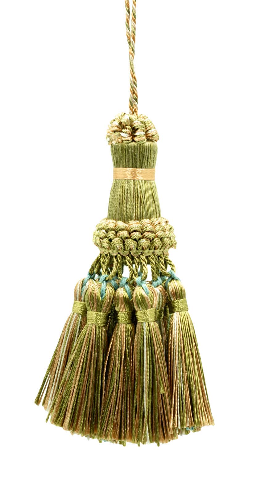 DÉCOPRO Elegant Olive Green, Light Gold, White Key Tassel / 4 Inch Tassel, 3.5 Inch Loop Style# NKT - Olive Garden 010