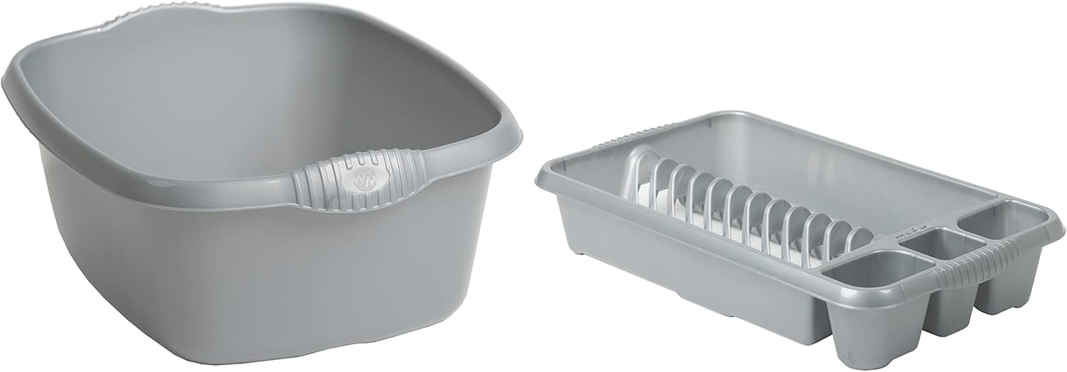 Set of Plastic 39cm Washing Up Bowl Kitchen Organiser with Medium Dish ...