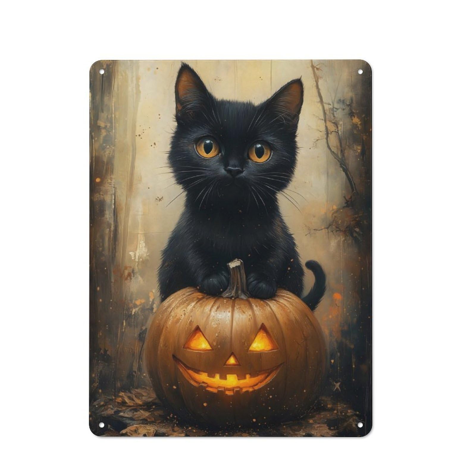 Junmoney Black Cat On Pumpkin Tin Wall Plaque 40X30cm With For Kitchen Or Home Bar, For Vintage Wall Decor Fans, For Garage And Workshop Walls