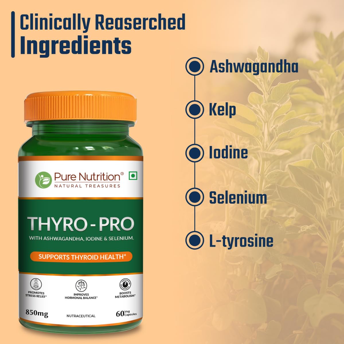 Pure Nutrition Thyro Pro - 60 Veg Capsules | With Ashwagandha, Iodine & Selenium | Supports Thyroid Function, Balances Hormones| Promotes Overall Wellness - Image 3 thumbnail