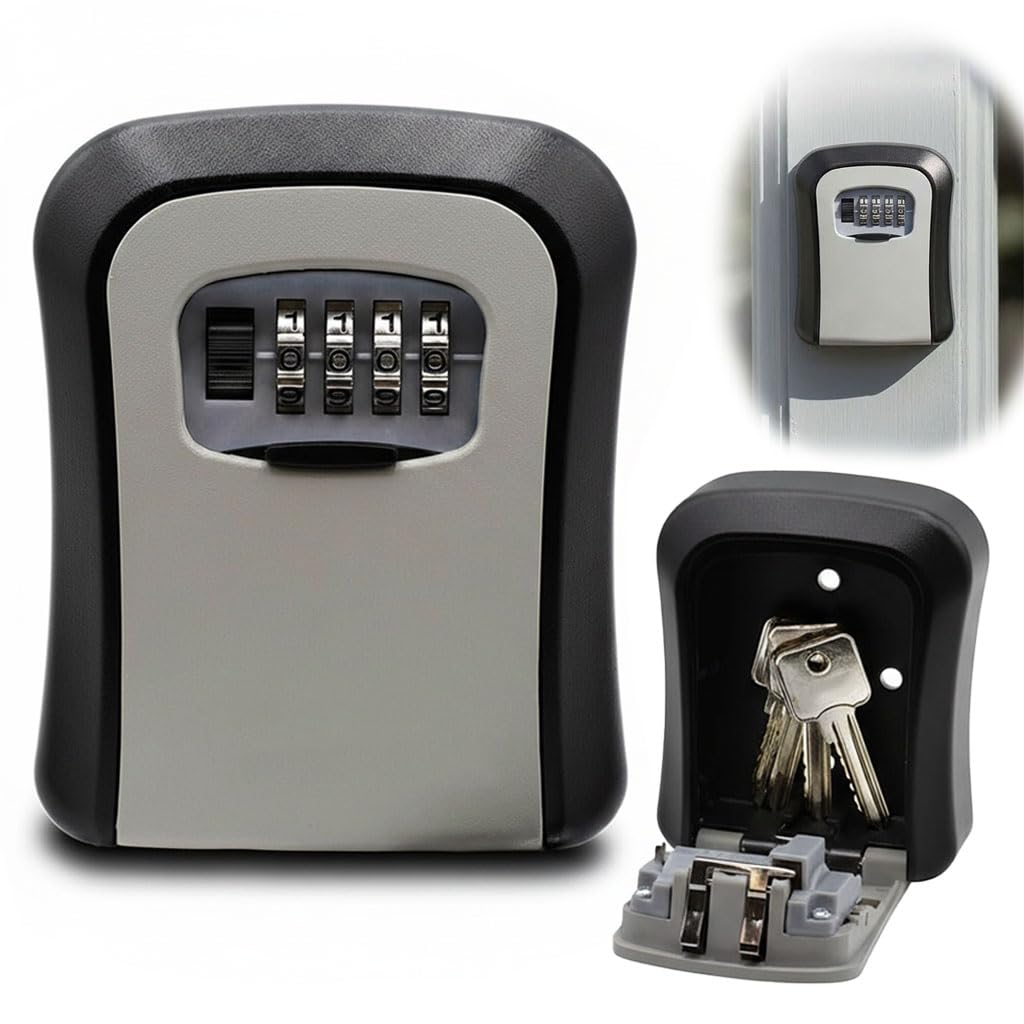 Key Safe Wall Mounted Key Lock Box with 4 Digit Combination Large Outdoor Weatherproof Key Secure Storage Combination Lock Keysafe for Home Apartment Office Garage Holiday Lets Black