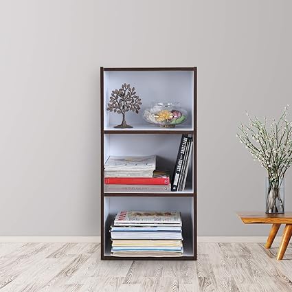 HomeTown Mezzola Engineered Wood 3 Tier Bookshelf in Wenge & White Color