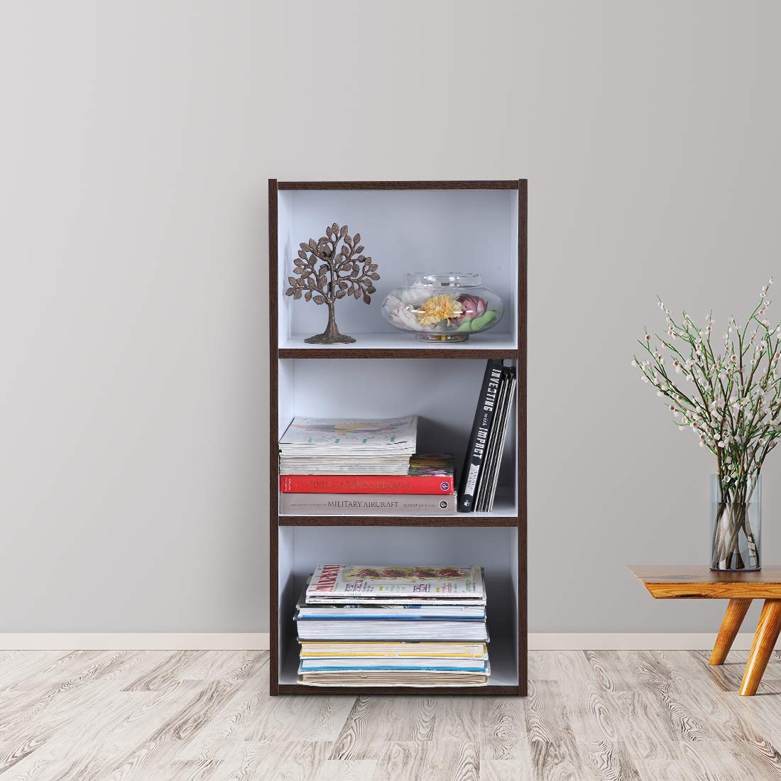 HomeTown Mezzola Engineered Wood 3 Tier Bookshelf in Wenge & White Color-image-11