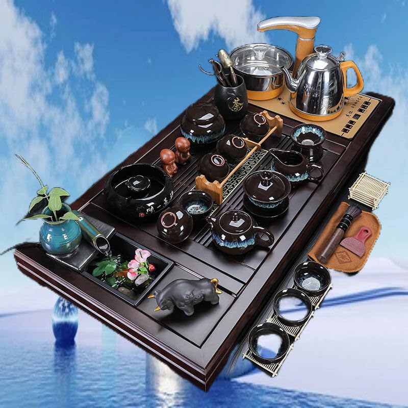 功夫茶具セット家庭用事務室の接客Q Amazon.com: 全自动一体套装功夫茶具家用办公室泡茶喝茶茶桌茶几