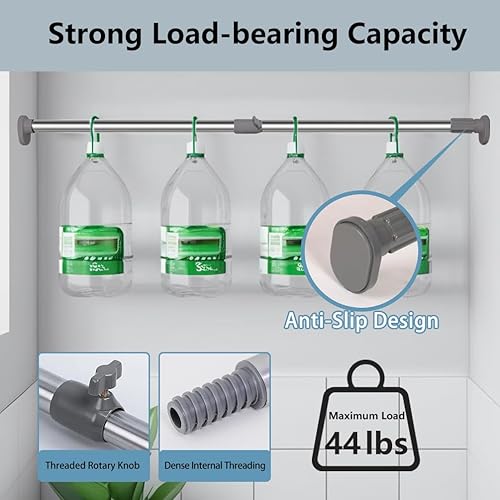 Miniatura 6 de Hershii Cortina de ducha expandible para ventana, barra de tensión con cabeza ovalada, barra colgante para armario, sin taladrar, diámetro de tubo