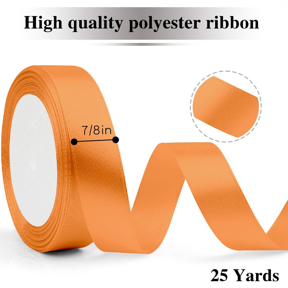 Orange Halloween Ribbon 2cm*23M Silk Satin for Gift Wrapping Balloon, Hair, Party Decorations - Burnt Orange Christmas Ribbon - Image 2