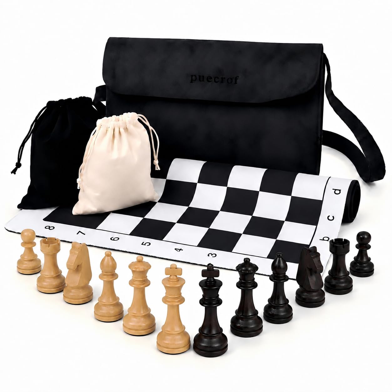 Schachspiel Set mit - 3,75 Zoll gewichteten Staunton Schachfiguren, 50,5 cm Rollbarem Schachbrett, 2 Zusätzlichen Damen, Plüschbeuteln & Umhängetasche, tragbares Schachset für Erwachsene & Reise