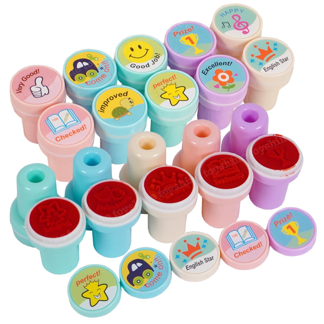 Toyshine 20 Pc DIY Cute Self-Ink Rubber Seal Stamps for Kids Motivation and Reward Theme Prefect Gift for Teachers Parents and Students
