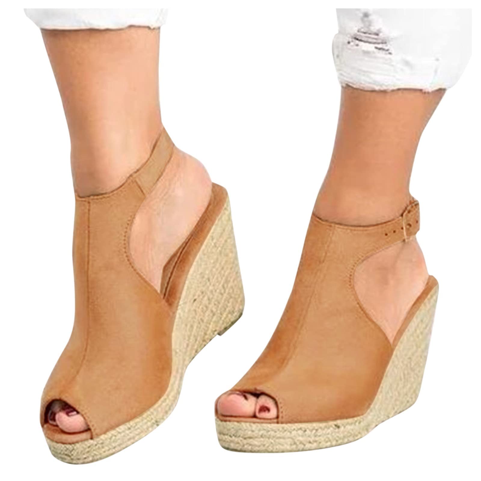 ZHOUYF Women Wedges Platform Sandals Summer Open Toe Buckle Espadrilles Sandals Slingback Dressy Sandals For Women