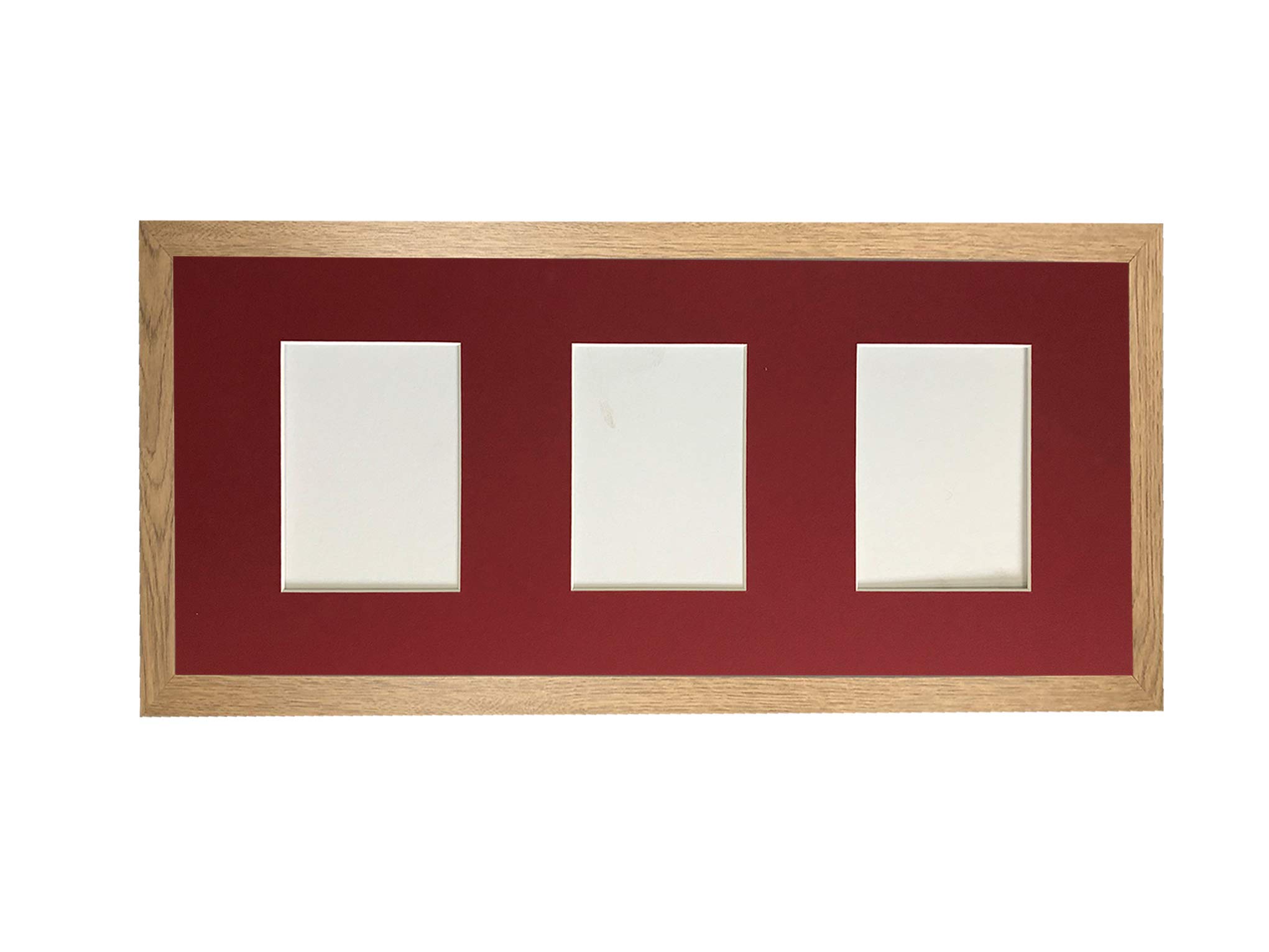 Frames By Post Oak Frame And Red Multi Mount H7 Oak Picture Photo Frame With Red 6 X 4 Inch Three Aperture Long Mount