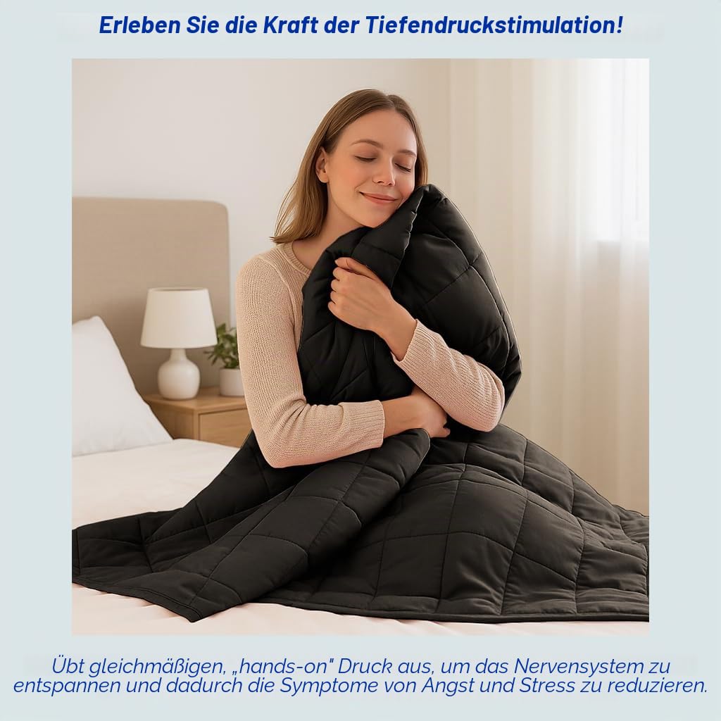 Harbour Housewares Gewichtsdecke mit Aufbewahrungstasche - 150 x 200cm - 8kg - Schwarz - 1x Schwer Erwachsene Baumwolle Bett Abdeckung Werfen mit Glasperlen | Hochwertige 7-Lagen-Konstruktion | Angst