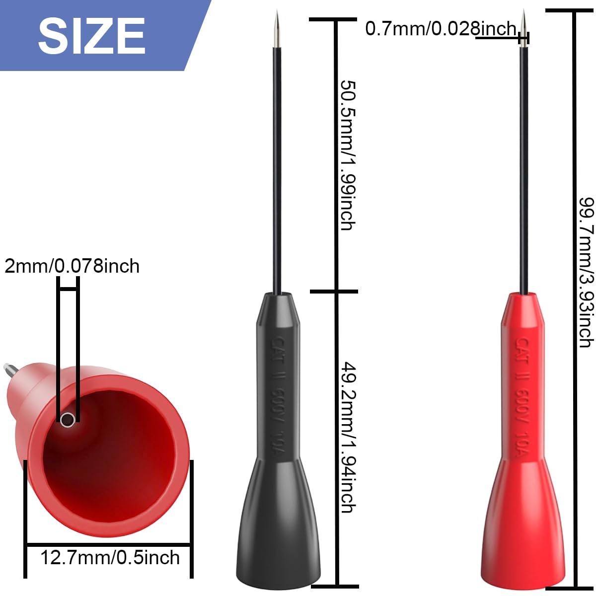 Multimetr 2 mm sonda testowa 600 V/10 A, przedłużona igła do testowania igieł do przekłuwania igły do przekłuwania przewodów Tl71 Tl75, do testów elektrycznych