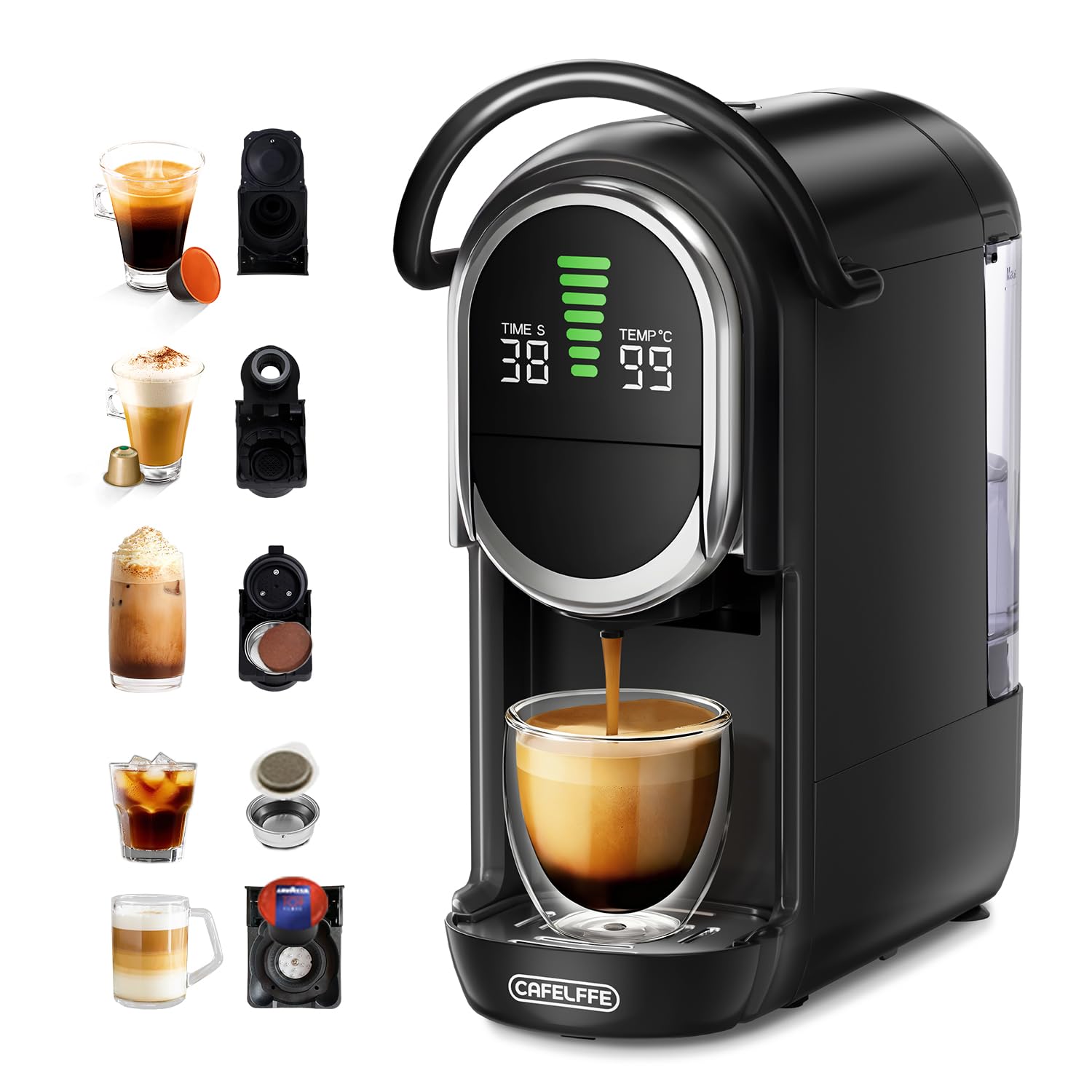 CAFELFFE MK-609S - Macchina da caffè multi-capsule 5 in 1, 7 misure di erogazione e caldo / freddo, 19 bar, compatibile con Nes Original/DG/ESE/Lavaz* A Mode Mio/caffè macinato, 1450 W
