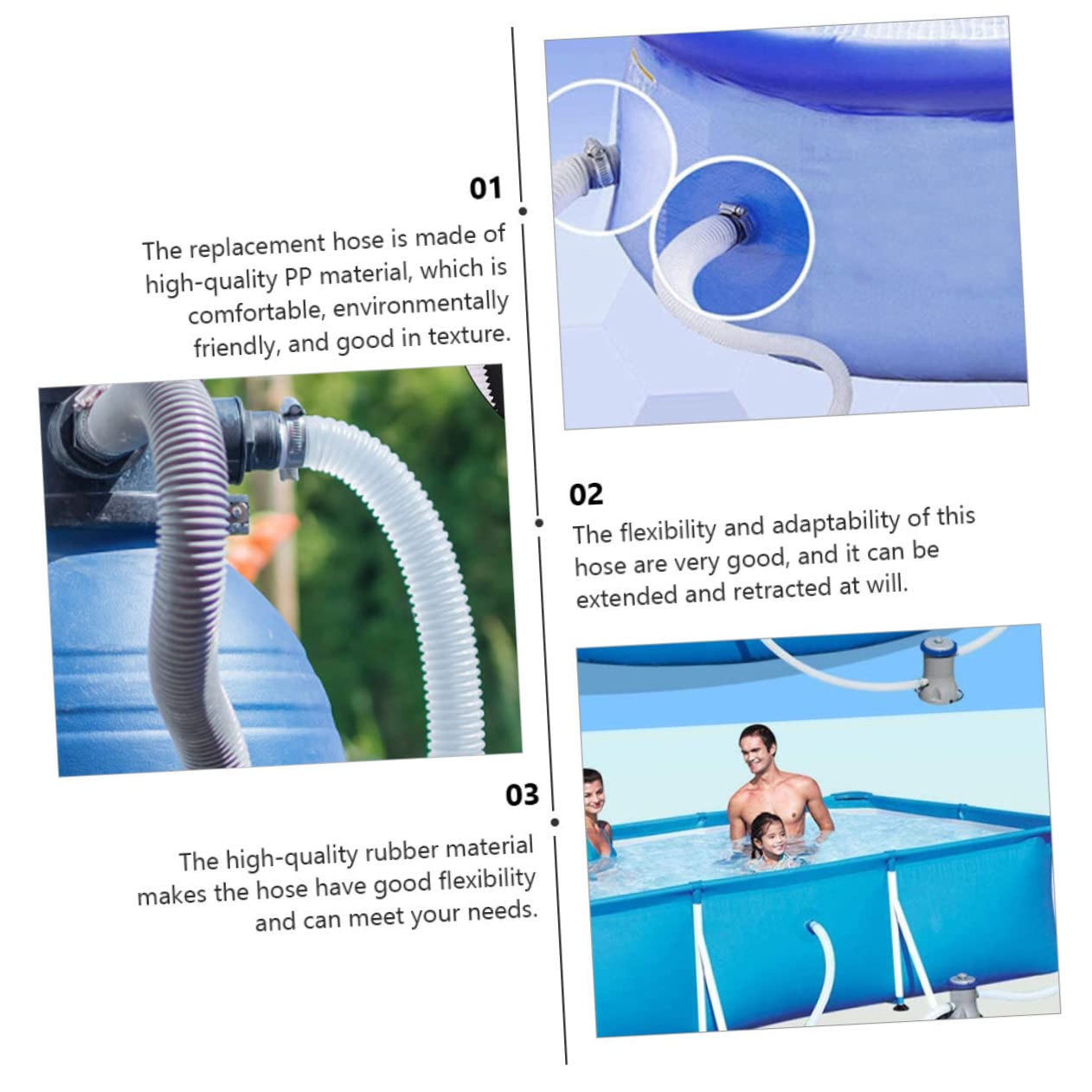 OFFSCH 2pcs Pool Replacement Tube Above Ground Pool Filter Flex Power Tools Pool Vacuum Outdoor Water Hose Tool Belt Hook White Swimming Pool Filter Pump Polyethylene Plastic