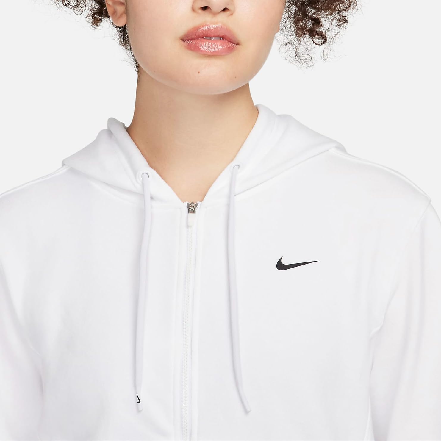 Nike Dri-FIT One Women's Full-Zip French Terry Hoodie (WHITE/BLACK, FB5198-100) Size X-Large - Image 3