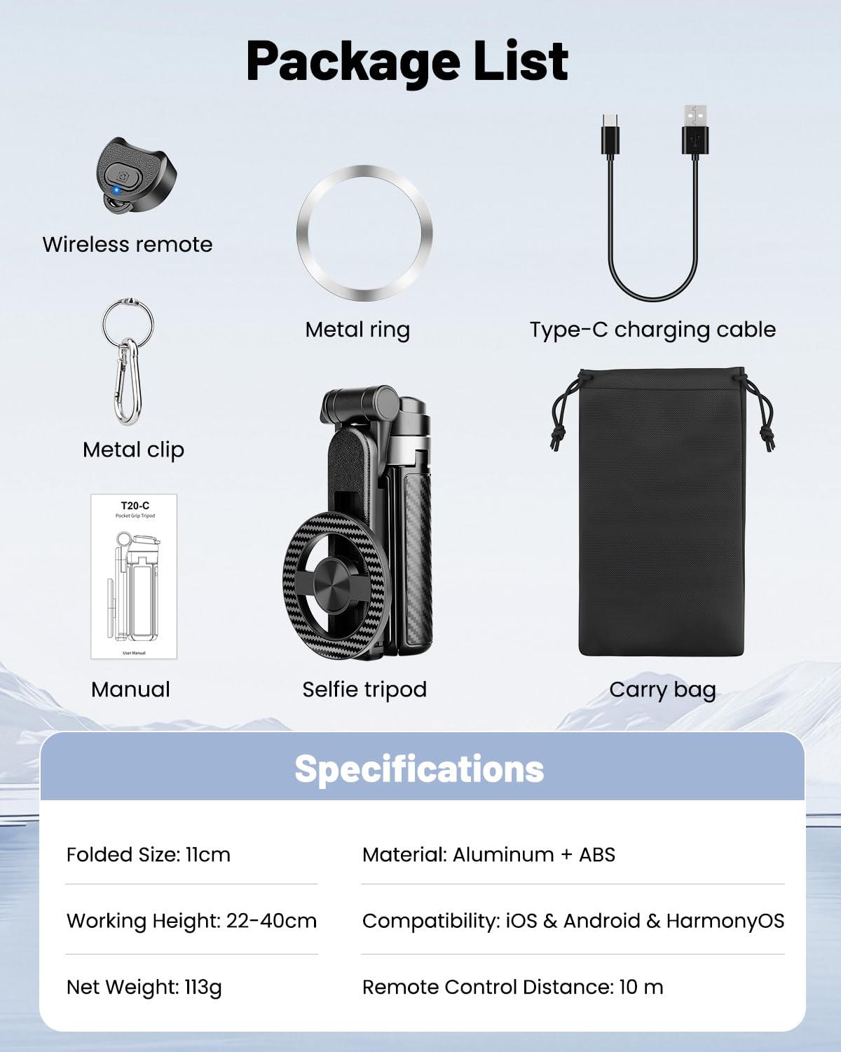 Victiv Magnetyczny statyw do telefonu, ultraprzenośny mini kijek do selfie z odłączanym pilotem i pierścieniem magnetycznym, kompatybilny z iPhone'ami 17/16/15/14 Pro Max Mag-Safe, Samsung, Huawei
