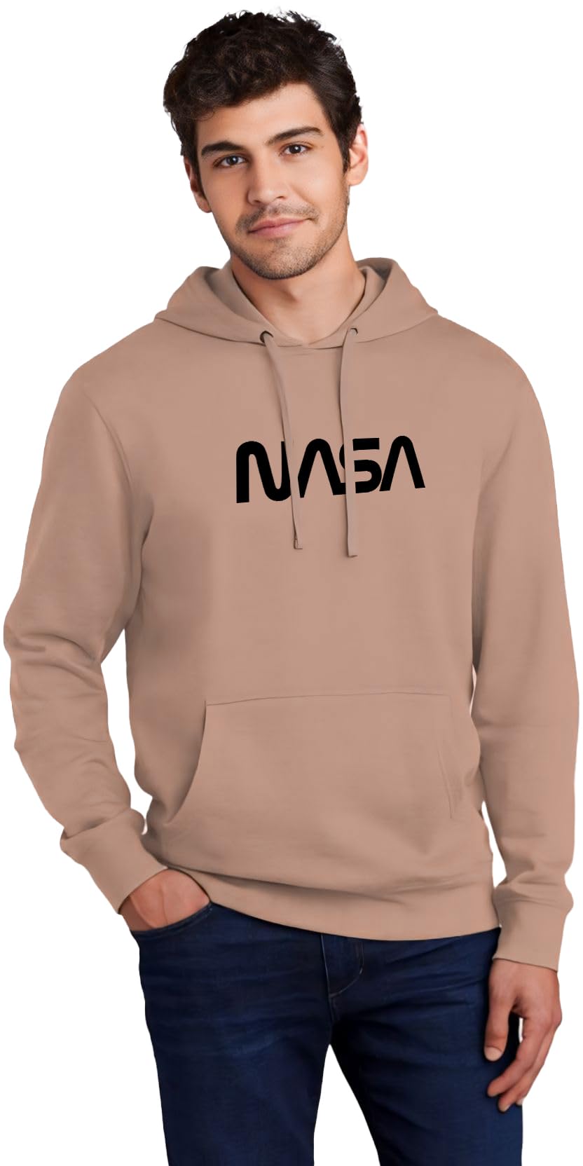 GenericCasual Men's Cotton Fleece Printed Hoodie with Essential Hoodie Pocket Beige