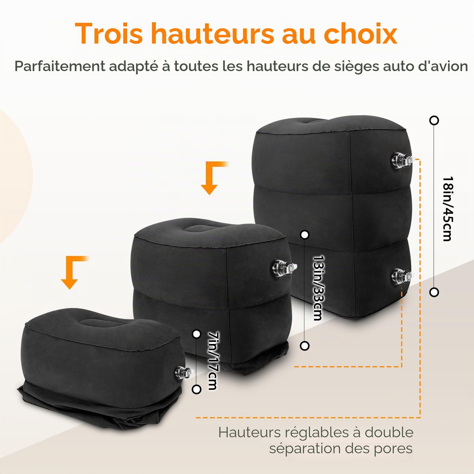 HOMCA Repose Pieds Gonflable à Hauteur Réglable, Paquet de 2, Noir | Repose-pieds Portable pour Voyager en Voiture, Train et Avion, Repose-Pied Coussin pour Les Enfants de Repos