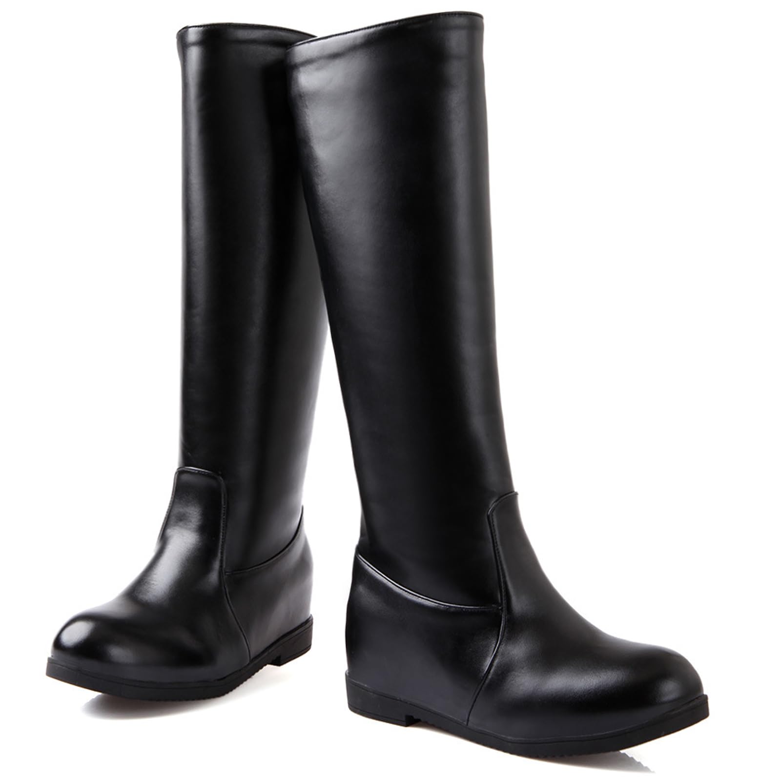 Botas Cuña Oculta Mujer Puntera Redonda Estilo Hípico Cremallera