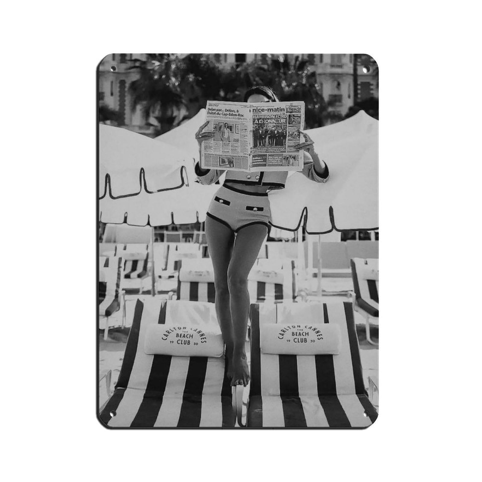 Poster en métal Woman Read Newspaper pour habiller un mur vide sans cadre lourd