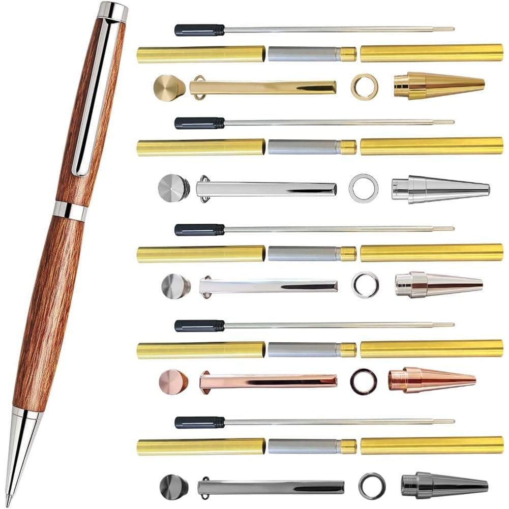 Slimline Pen Kit for Wood Turning 5 Pack with Multiple Finishes 7mm Twist Pen Kit