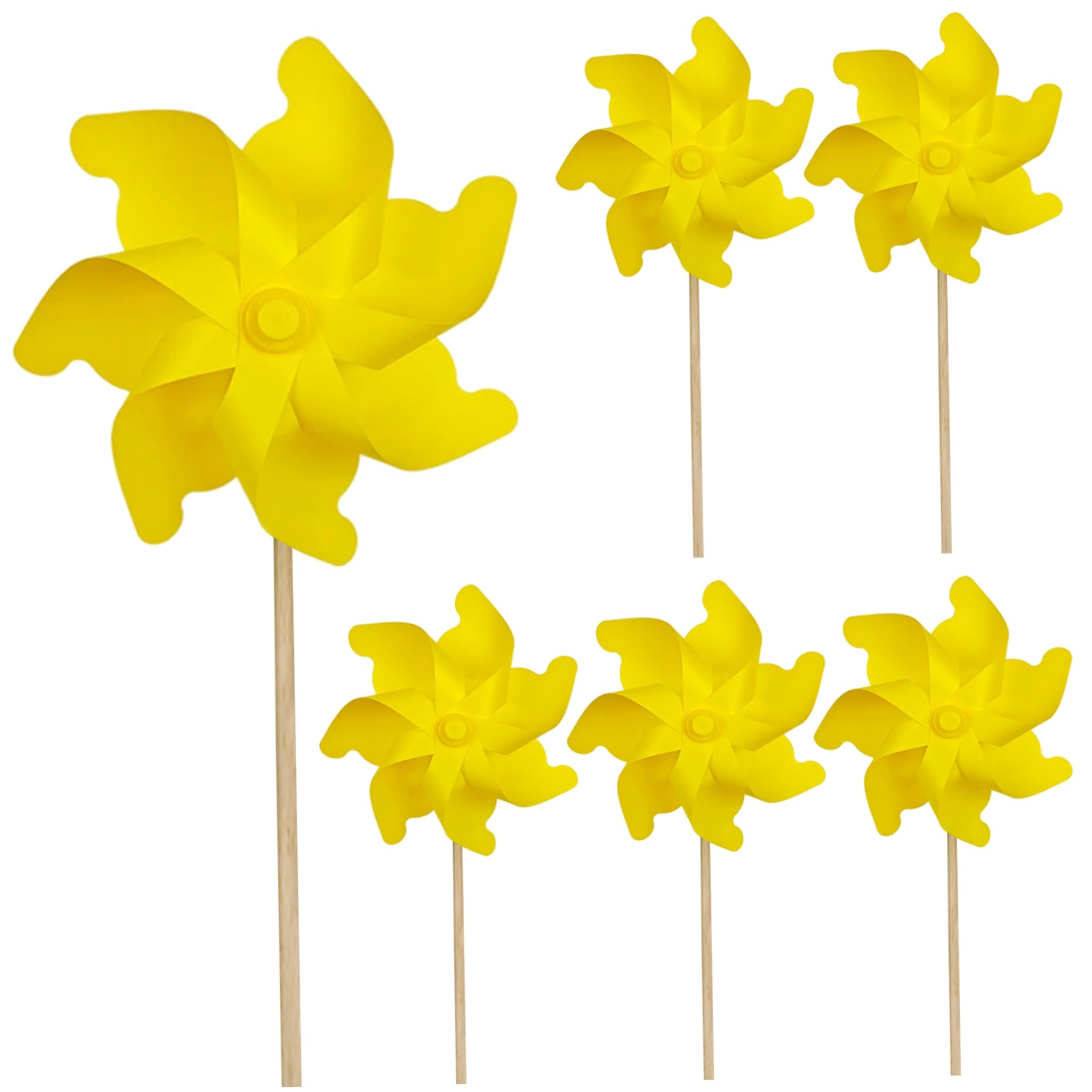 Moulin à vent coloré pour le jardin : lot de 6 grands moulinets de 32 cm jaune