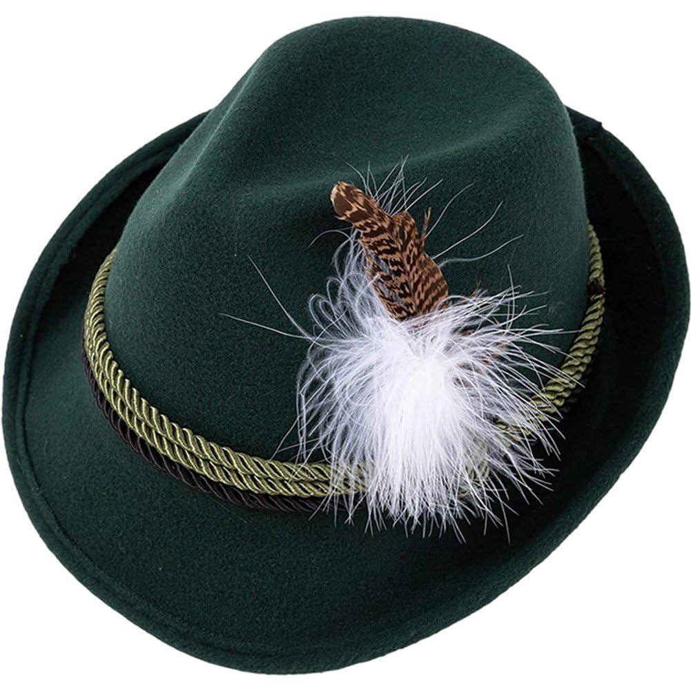 Sslvya Feather Oktoberfest Hats for Men Women German Alpine Bavarian Oktoberfest Costume Accessories for Adults Unisex Festival Party