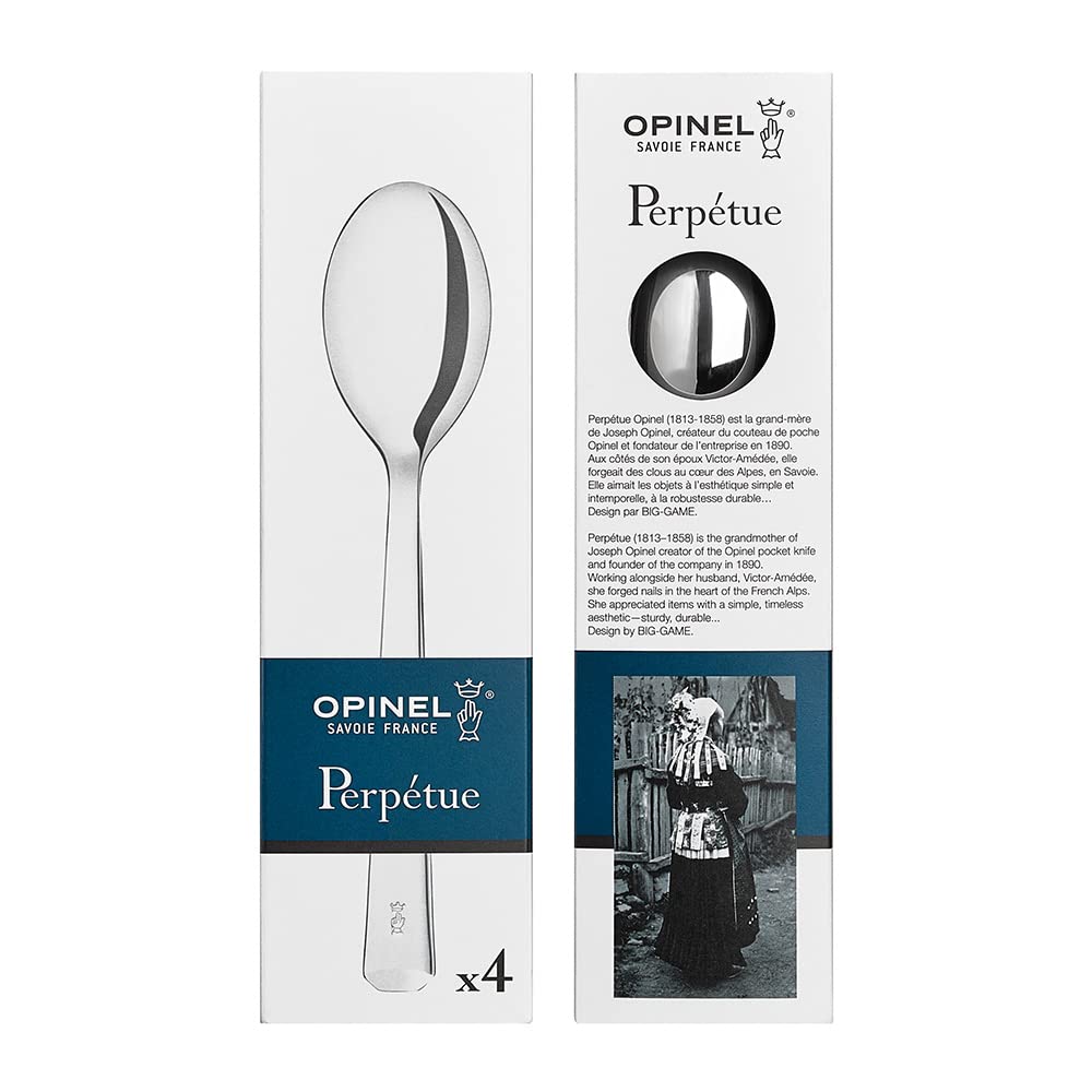 Opinel Perpétue Flatware Collection, Timeless and Elegant Stainless Steel Construction, Dishwasher Safe, Designed in France, Made in Portugal (4 Piece Table Spoon Set)