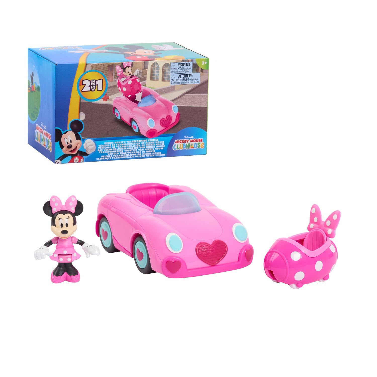 Disney Junior Mickey Mouse Funhouse Transforming Vehicle, Minnie Mouse, Pink Toy Car, Preschool, Officially Licensed Kids Toys for Ages 3 Up by Just Play