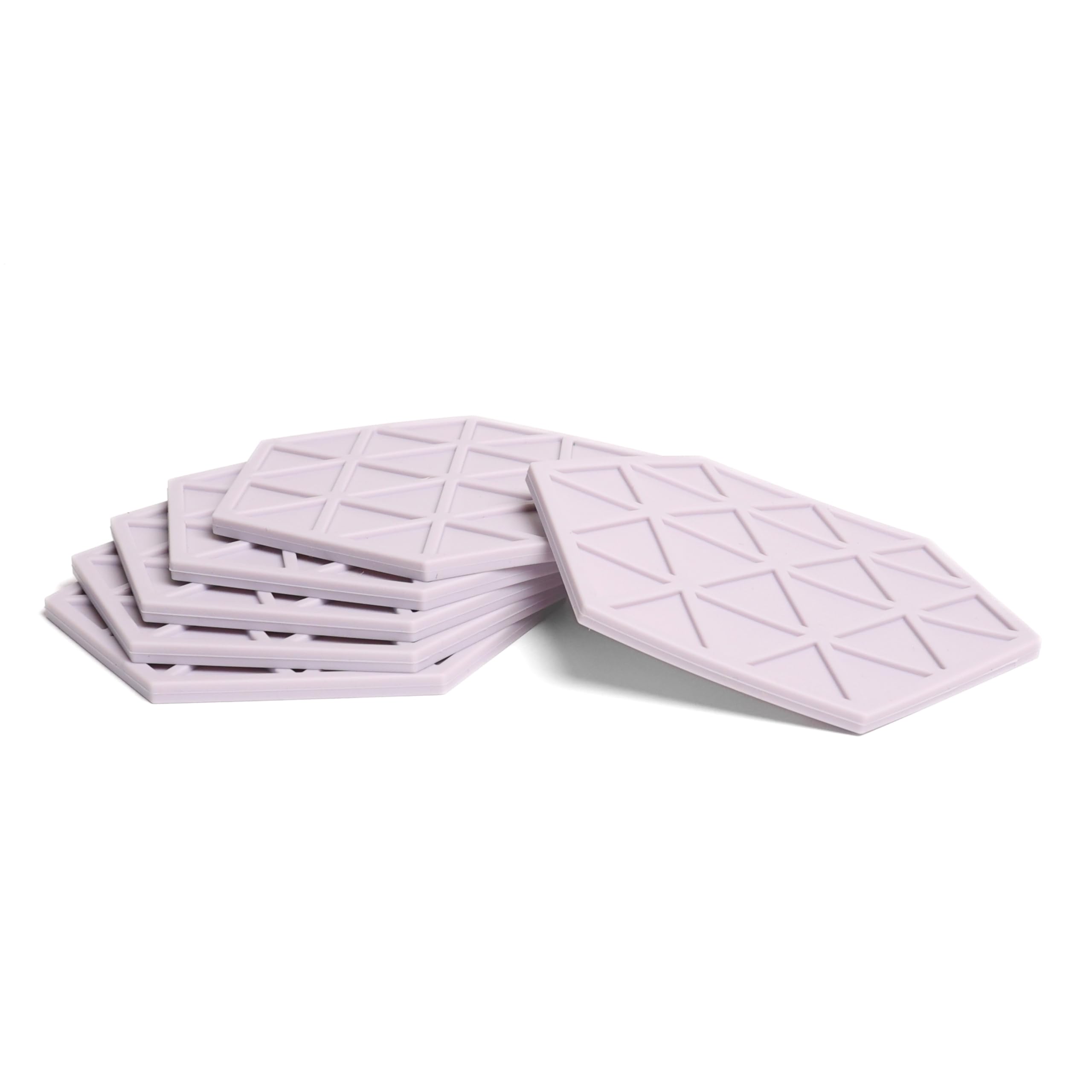 Lilac Purple Silicone Drinks Coasters set of 6 by Stone & Thyme, a UK Brand. Scandinavian Style Hexagon Coasters, Non Slip