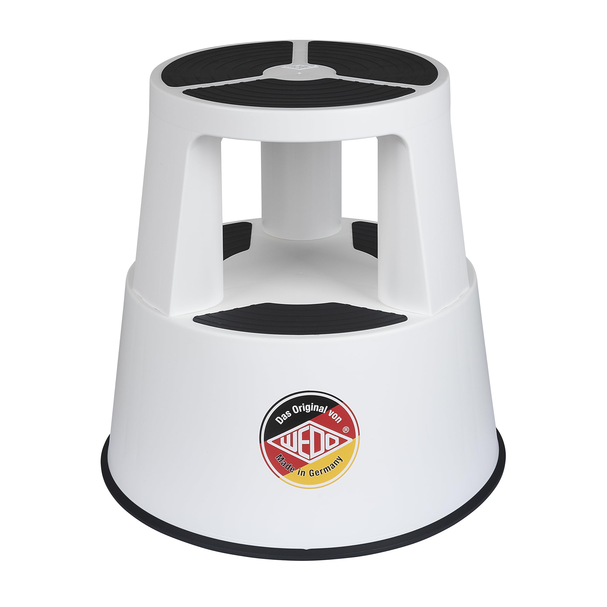 WEDO Rollhocker Super Step – robuster Tritthocker aus bruchfestem Kunststoff, TÜV/GS-geprüft nach EU-Norm EN 14183-F, rutschfest & rollbar, Made in Germany, Höhe ca. 43 cm, Tragkraft 150 kg, Weiß