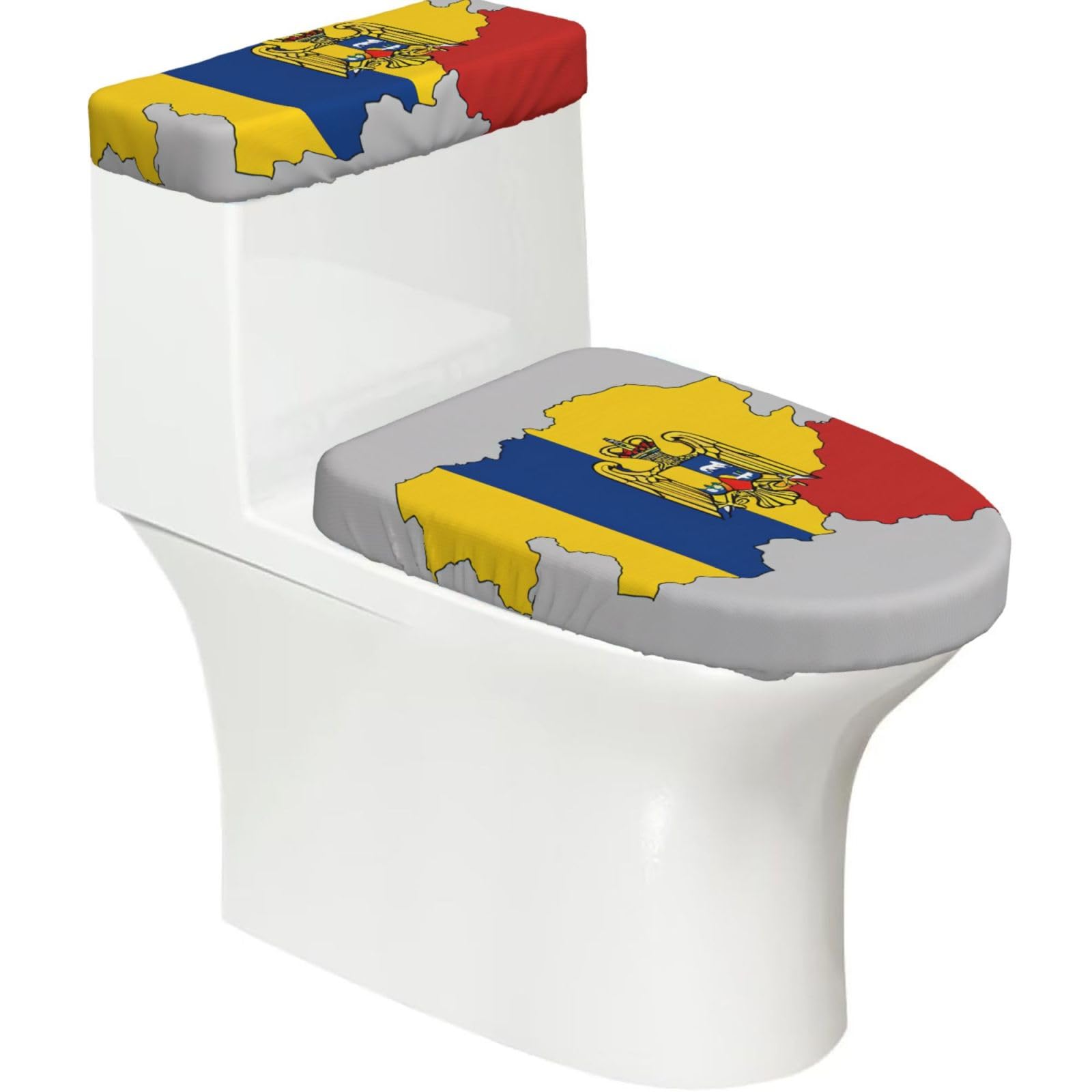 Romania Flag Map01 Print Bathroom Decor Toilet Lid Cover And Tank Covers, Restroom Accessories Fits Most Round