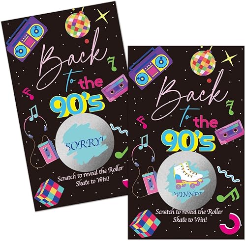 Miniatura 2 de Haizct Paquete de 50 tarjetas de rascar con temática de Back to The 90, auriculares retro para baby shower, fiesta de cumpleaños, lotería, juegos