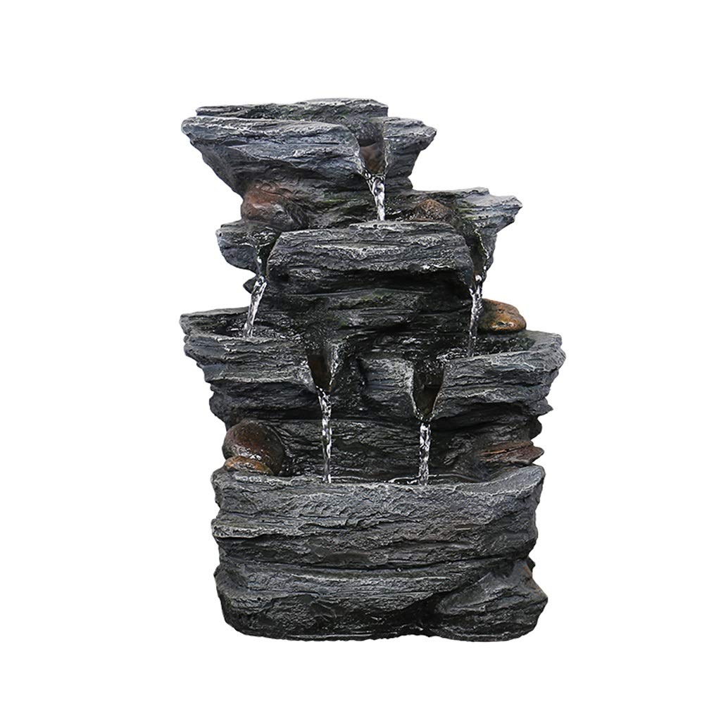 4-Tier Cascading Fontaine d'eau avec Tabletop LED Lights - Intérieur/extérieur Fontaine d'eau Décor Petite fontaine détente Tabletop Cascade