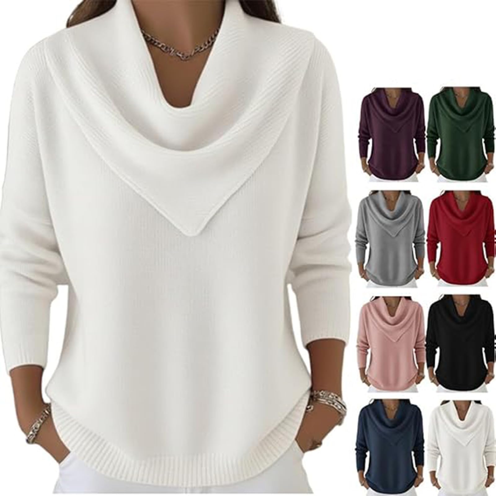 Elegant Retro Soft Triangle Neck Solid Color Sweater Top Womens Cozy Long Sleeve Knit Pullover for Autumn and