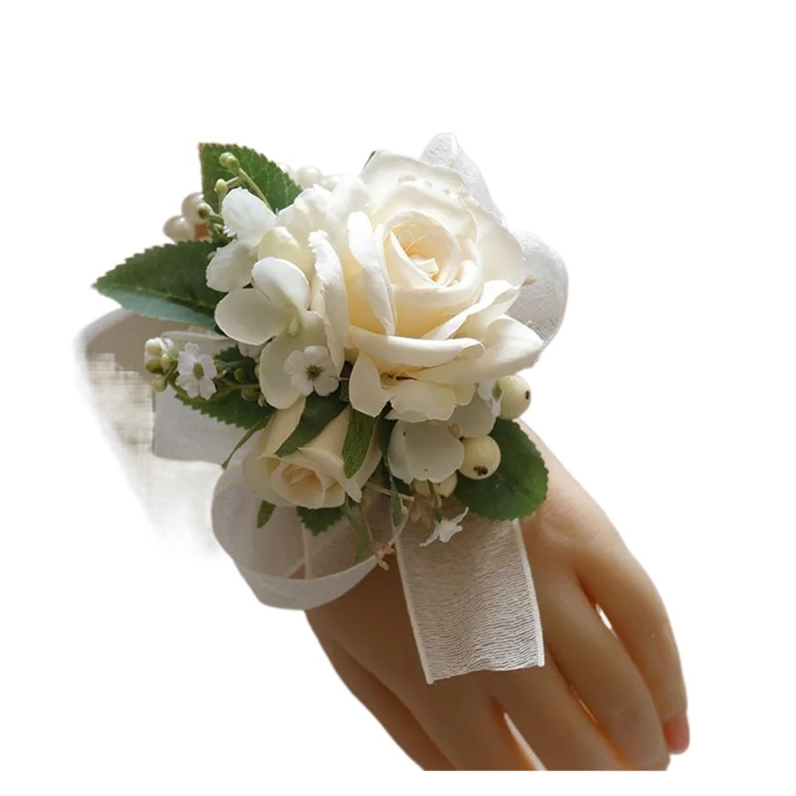 Corsage de poignet de mariage en soie ivoire haute finition - 2 pcs
