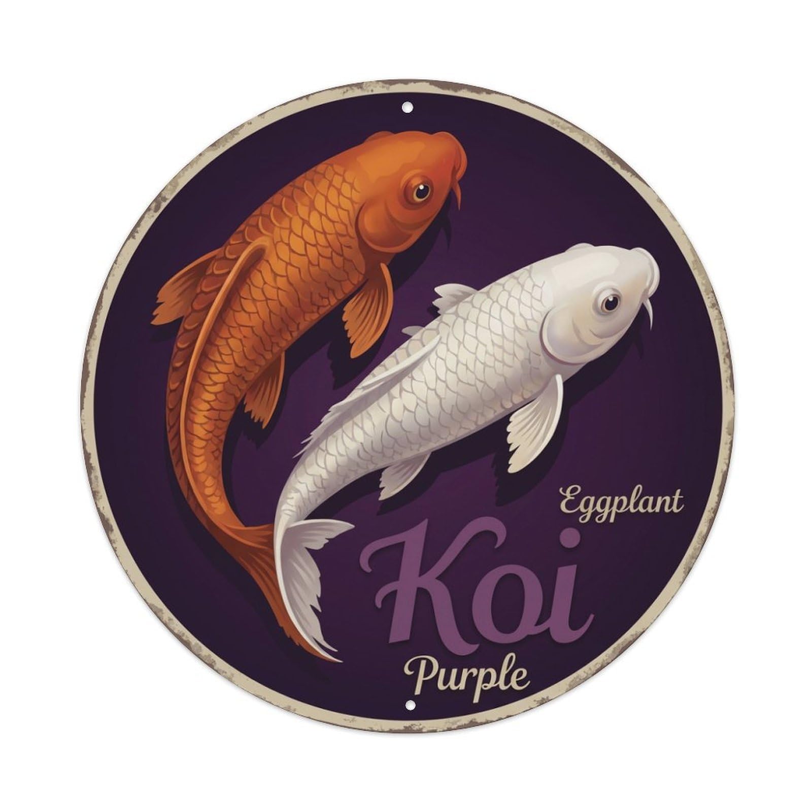 Koi Fish Eggplant Purple Waters Deep Rich Dark Elegant Metal Tin Sign