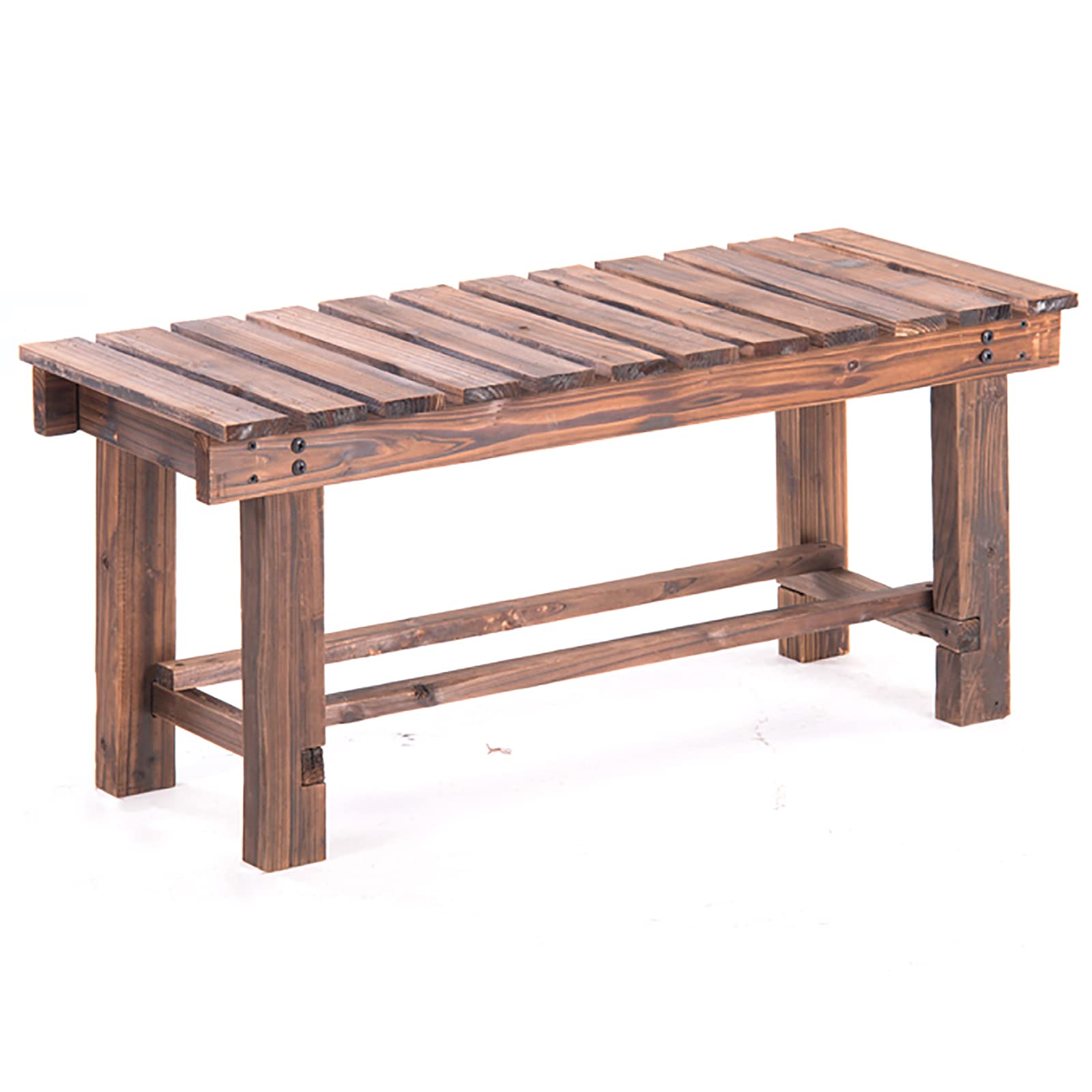 Banco de Madera con Estilo Moderno y Diseño de Listones - Banco de Jardín Sin Respaldo para 2-3 Personas - Banco para Exteriores Banco Forja para Parque, Porche y Salón