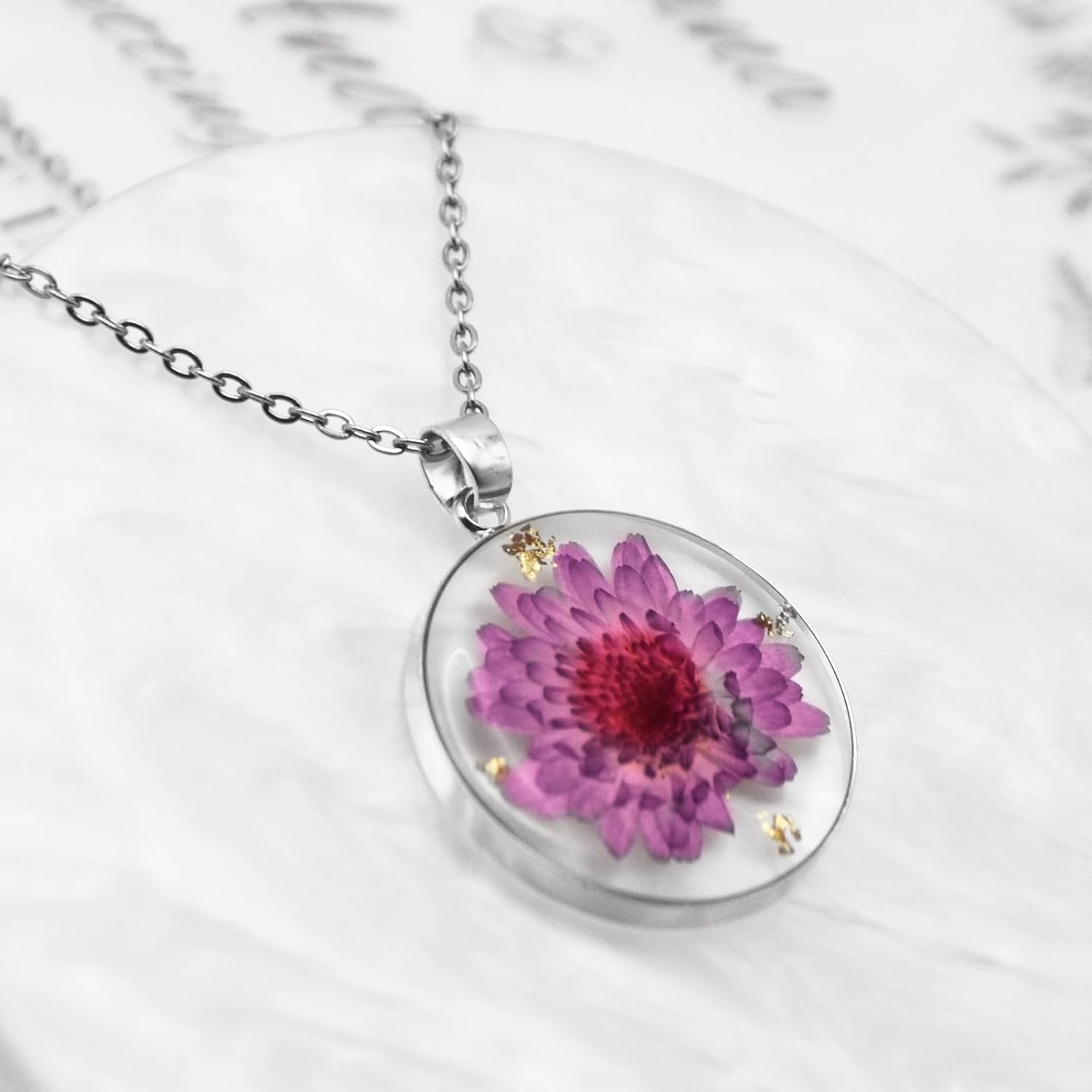 Pressed Flower Necklace Gift for Women | Personalized Handmade Necklaces | Birth Flower Necklace - Image 5